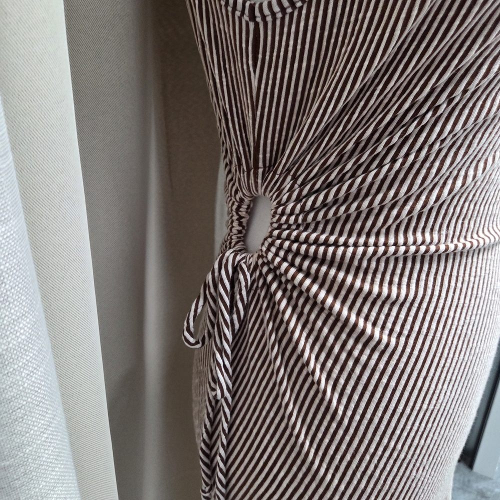 Caution To The Wind Beige and White Striped Sleeveless Maxi Dress - Picture 2 of 3